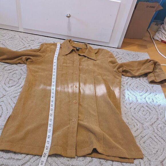 Vintage Camel Faux Suede Shacket Button Down Size Medium @F - Picture 2 of 9